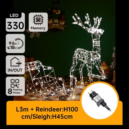 BRILAGI - Décoration de Noël extérieure LED, 3,6 W, 8 fonctions, 100 cm, IP44, renne avec traîneau, blanc chaud