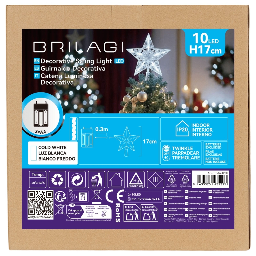 BRILAGI - LED décoration de Noël LED/3xAA 17 cm étoile blanc froid