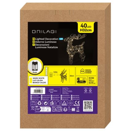 BRILAGI - Décoration de Noël DEL/3xAA 32 cm renne, blanc chaud