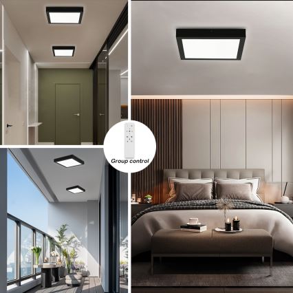 Brilagi - LED Dimmable plafonnier de salle de bain FRAME SMART LED/24W/230V 30x30 cm 3000-6000K IP44 noire + télécommande