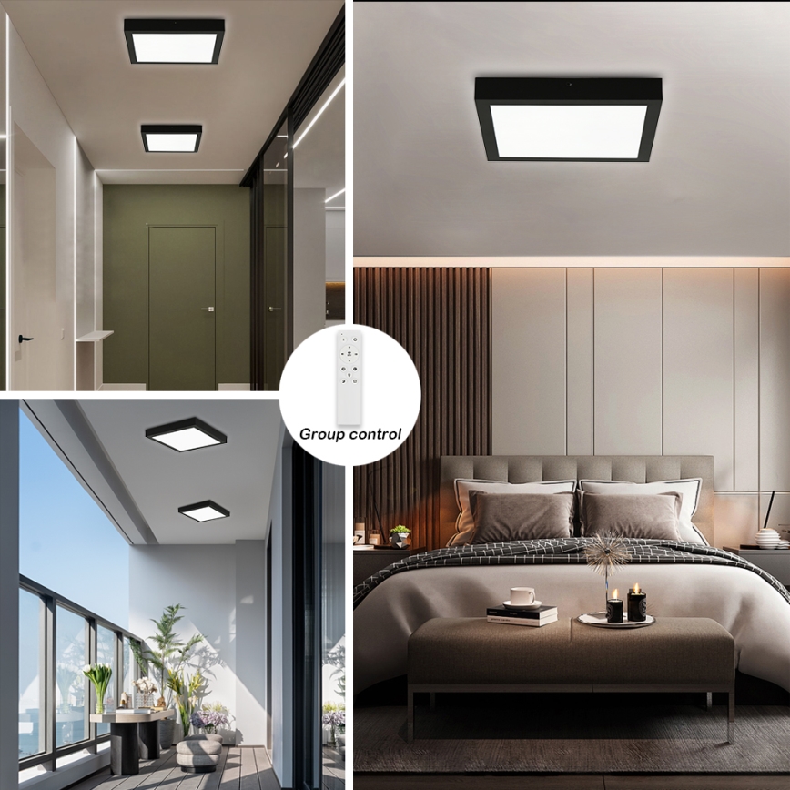 Brilagi - LED Dimmable plafonnier de salle de bain FRAME SMART LED/24W/230V 30x30 cm 3000-6000K IP44 noire + télécommande