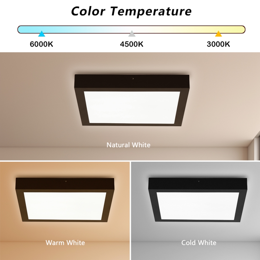 Brilagi - LED Dimmable plafonnier de salle de bain FRAME SMART LED/24W/230V 30x30 cm 3000-6000K IP44 noire + télécommande