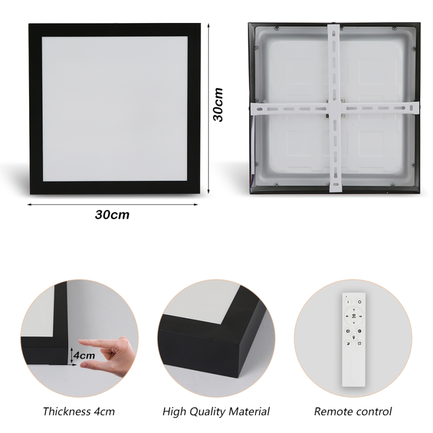 Brilagi - LED Dimmable plafonnier de salle de bain FRAME SMART LED/24W/230V 30x30 cm 3000-6000K IP44 noire + télécommande