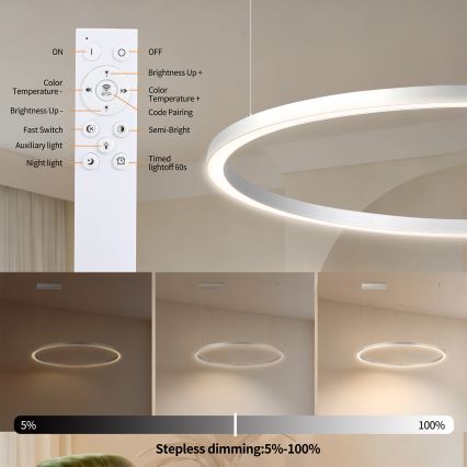 Brilagi - Suspension LED dimmable sur câble PORTOFINO LED/60W/230V 3000-6000K Ø 80 cm argentée + télécommande