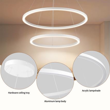 Brilagi - Suspension LED dimmable sur câble PORTOFINO LED/98W/230V 3000-6000K Ø 80 cm blanche + télécommande
