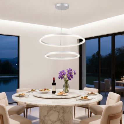 Brilagi - Suspension LED dimmable sur câble PORTOFINO LED/98W/230V 3000–6000K Ø 80 cm argentée + télécommande