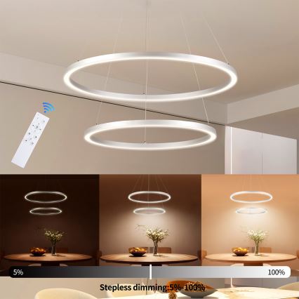 Brilagi - Suspension LED dimmable sur câble PORTOFINO LED/98W/230V 3000–6000K Ø 80 cm argentée + télécommande