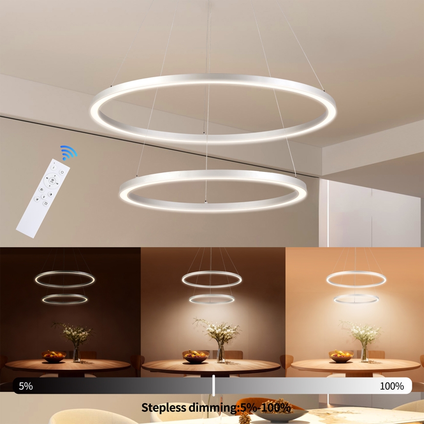 Brilagi - Suspension LED dimmable sur câble PORTOFINO LED/98W/230V 3000–6000K Ø 80 cm argentée + télécommande