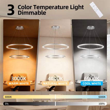 Brilagi - Suspension LED dimmable sur câble PORTOFINO LED/98W/230V 3000–6000K Ø 80 cm argentée + télécommande