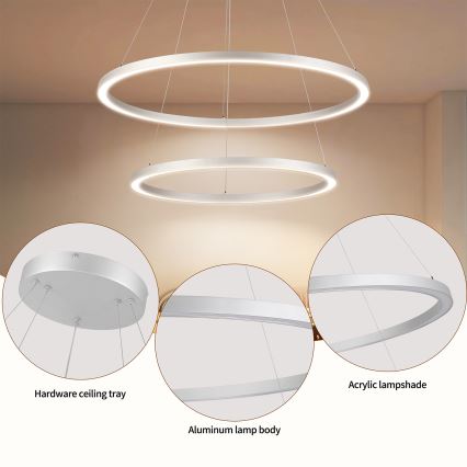 Brilagi - Suspension LED dimmable sur câble PORTOFINO LED/98W/230V 3000–6000K Ø 80 cm argentée + télécommande