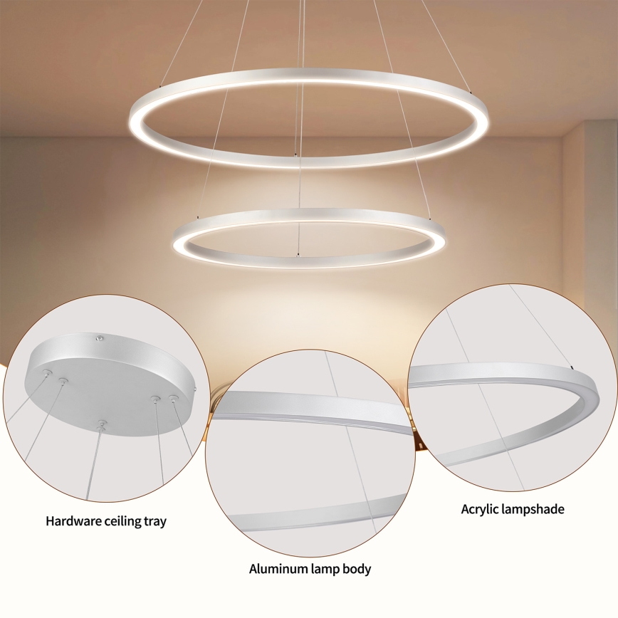 Brilagi - Suspension LED dimmable sur câble PORTOFINO LED/98W/230V 3000–6000K Ø 80 cm argentée + télécommande