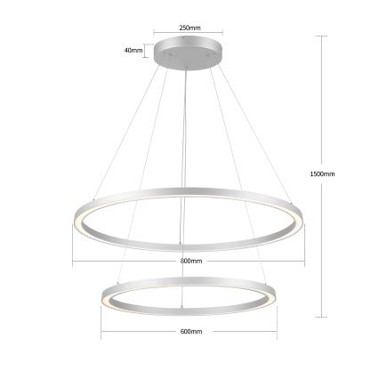 Brilagi - Suspension LED dimmable sur câble PORTOFINO LED/98W/230V 3000–6000K Ø 80 cm argentée + télécommande
