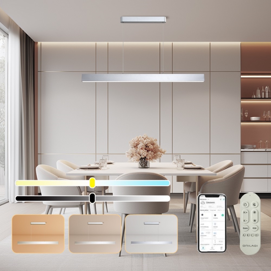 Brilagi - LED Dimmerbare hanglamp SLEEKLINE SMART LED/40W/230V 3000-6000K Wi-Fi Tuya argent + télécommande