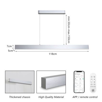 Brilagi - LED Dimmerbare hanglamp SLEEKLINE SMART LED/40W/230V 3000-6000K Wi-Fi Tuya argent + télécommande