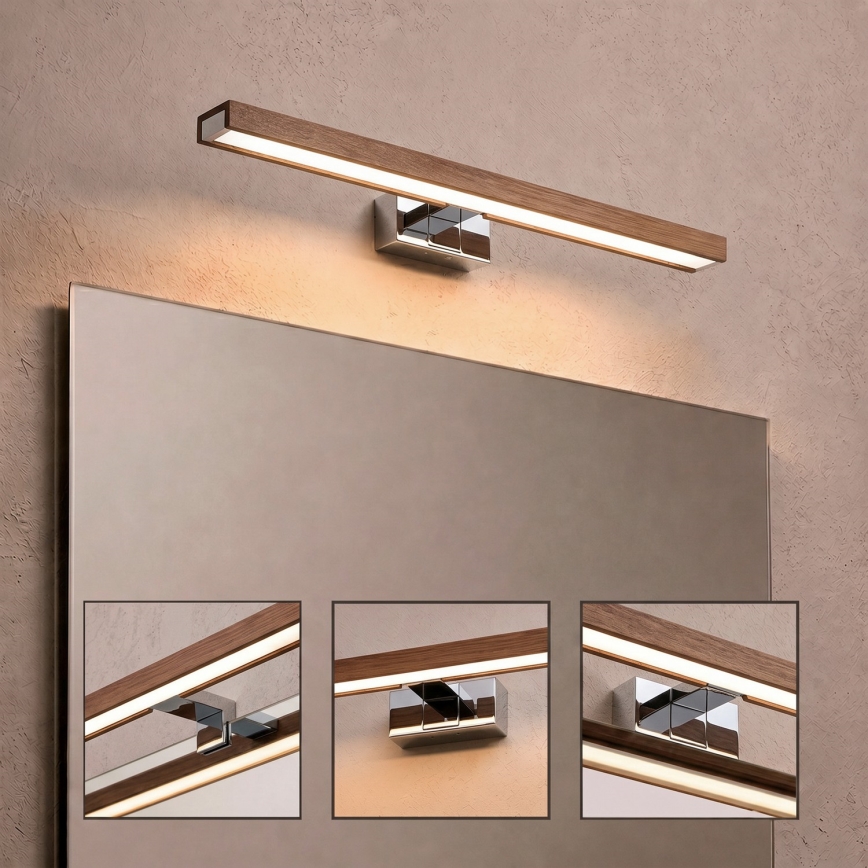 Brilagi - Éclairage LED 3-en-1 pour miroir de salle de bains WOODY MIRROR LED/12W/230V 60 cm IP44 chrome brillant/chêne cerisier