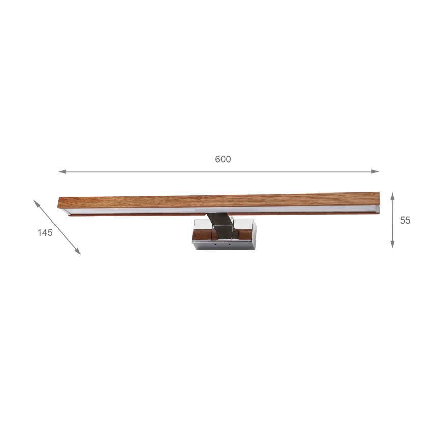 Brilagi - Éclairage LED 3-en-1 pour miroir de salle de bains WOODY MIRROR LED/12W/230V 60 cm IP44 chrome brillant/chêne cerisier