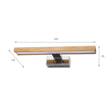 Brilagi - Éclairage 3 en 1 pour miroir de salle de bains WOODY MIRROR LED/8W/230V 40 cm IP44 chrome brillant/chêne
