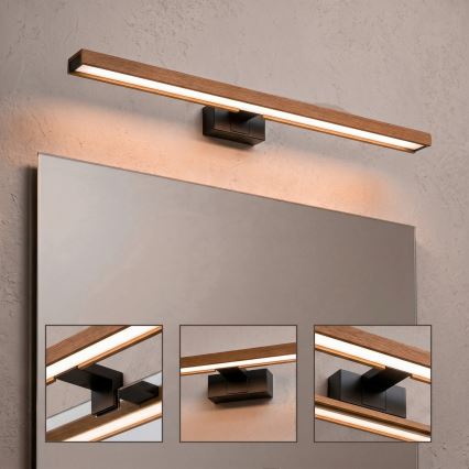 Brilagi - Éclairage LED 3-en-1 pour miroir WOODY MIRROR LED/15W/230V 80 cm IP44 noir/chêne cerise