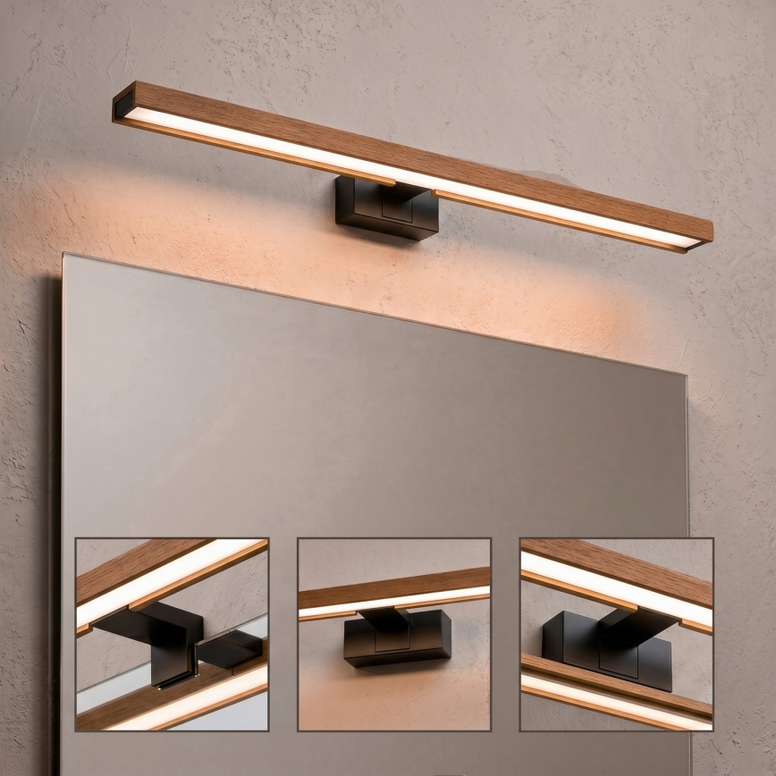 Brilagi - Éclairage LED 3-en-1 pour miroir WOODY MIRROR LED/15W/230V 80 cm IP44 noir/chêne cerise