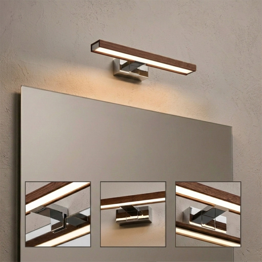 Brilagi - Éclairage LED pour miroir de salle de bains 3 en 1 WOODY MIRROR LED/8W/230V 40 cm IP44 chrome brillant / chêne cerise