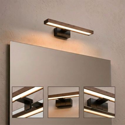 Brilagi - Éclairage LED 3-en-1 pour miroir de salle de bains WOODY MIRROR LED/8W/230V 40 cm IP44 noir/chêne-noyer