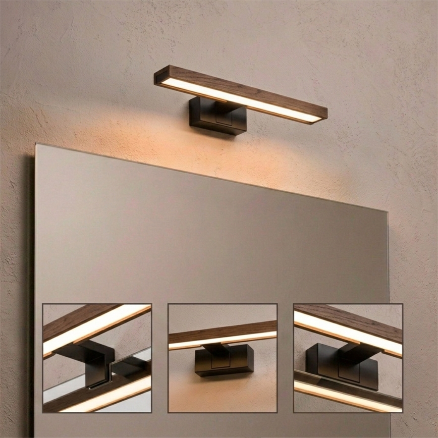 Brilagi - Éclairage LED 3-en-1 pour miroir de salle de bains WOODY MIRROR LED/8W/230V 40 cm IP44 noir/chêne-noyer