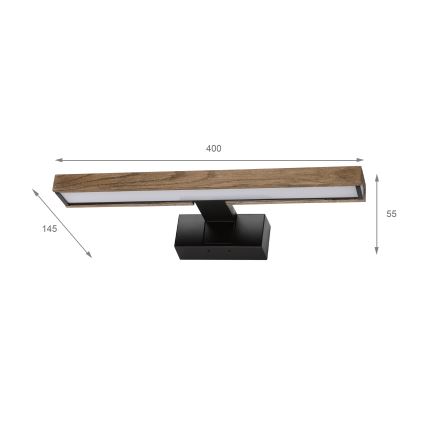 Brilagi - Éclairage LED 3-en-1 pour miroir de salle de bains WOODY MIRROR LED/8W/230V 40 cm IP44 noir/chêne-noyer