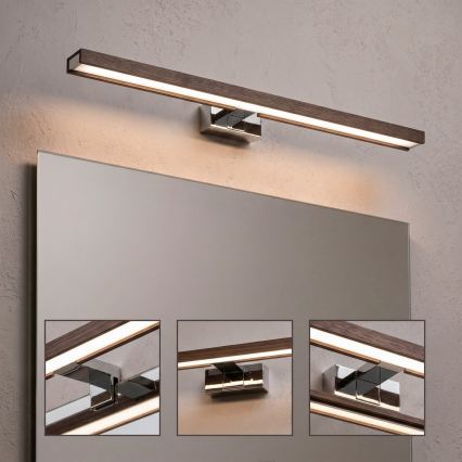 Brilagi - Éclairage LED 3 en 1 pour miroir de salle de bains WOODY MIRROR LED/12W/230V 60 cm IP44 chrome brillant/chêne/noyer