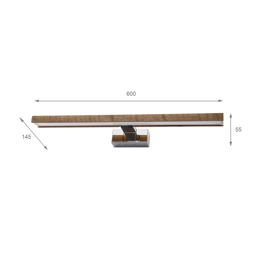 Brilagi - Éclairage LED 3 en 1 pour miroir de salle de bains WOODY MIRROR LED/12W/230V 60 cm IP44 chrome brillant/chêne/noyer