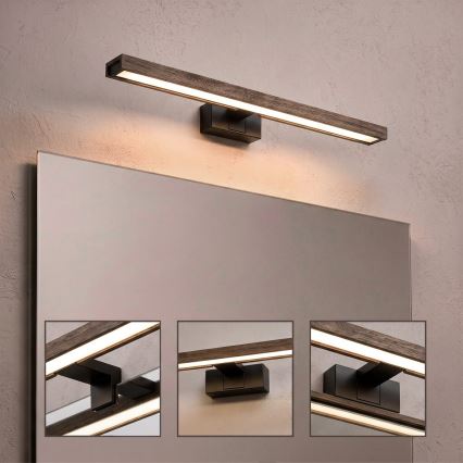 Brilagi - Éclairage LED 3-en-1 pour miroir de salle de bains WOODY MIRROR LED/12W/230V IP44 noir/chêne noyer