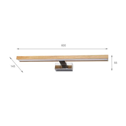 Brilagi - Éclairage LED pour miroir de salle de bains WOODY MIRROR 3 en 1 LED/12W/230V 60 cm IP44 chrome brillant/chêne