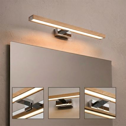 Brilagi - Éclairage LED pour miroir de salle de bains 3-en-1 WOODY MIRROR LED/12W/230V 60 cm IP44 chrome brillant/chêne