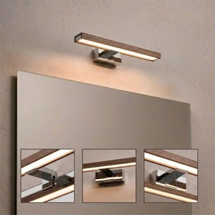 Brilagi - Éclairage LED 3 en 1 pour miroir WOODY MIRROR LED/8W/230V 40 cm IP44 chromé brillant/chêne-noyer