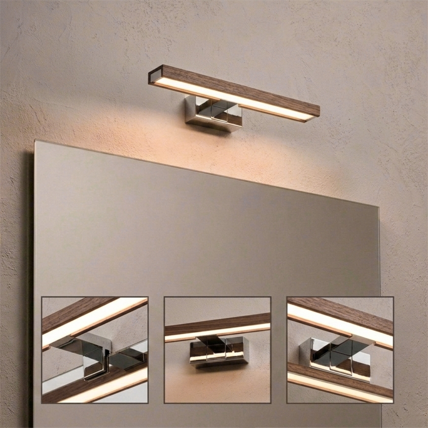 Brilagi - Éclairage LED 3 en 1 pour miroir WOODY MIRROR LED/8W/230V 40 cm IP44 chromé brillant/chêne-noyer