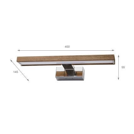 Brilagi - Éclairage LED 3 en 1 pour miroir WOODY MIRROR LED/8W/230V 40 cm IP44 chromé brillant/chêne-noyer