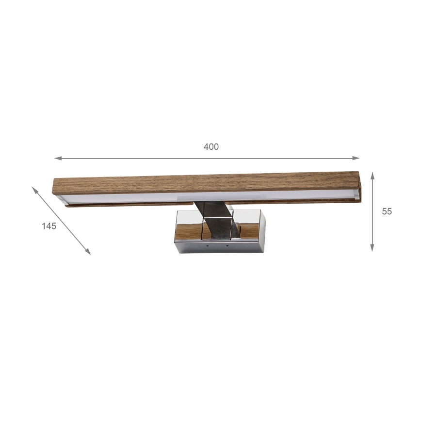 Brilagi - Éclairage LED 3 en 1 pour miroir WOODY MIRROR LED/8W/230V 40 cm IP44 chromé brillant/chêne-noyer