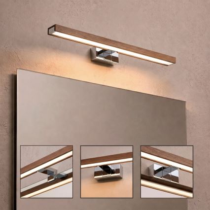 Brilagi - Éclairage LED pour miroir de salle de bains WOODY MIRROR 3 en 1, LED 12W/230V, 60 cm, IP44, chrome brillant/chêne cerise
