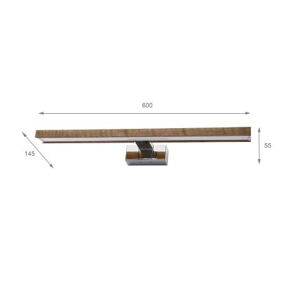 Brilagi - Éclairage LED pour miroir de salle de bains WOODY MIRROR 3 en 1 LED/12W/230V 60 cm IP44 chrome brillant / chêne-noyer