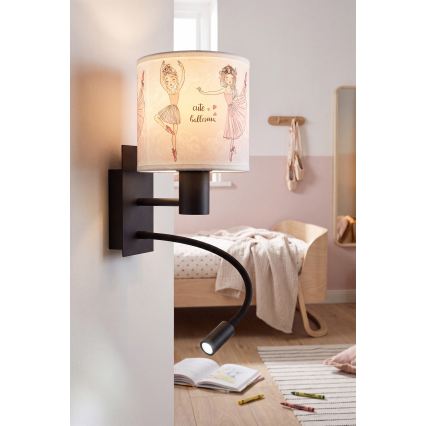 Brilagi - Lampe murale LED flexible pour enfants BOBO 1xE27/25W/230V + LED/3W noir/blanc/rose/chaussons de ballet
