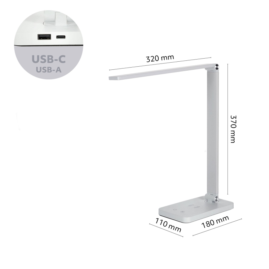 Brilagi - Lampe de bureau tactile dimmable à LED avec charge sans fil QI MODO CHARGE LED/7W/5V 3000/4000/6000K blanche