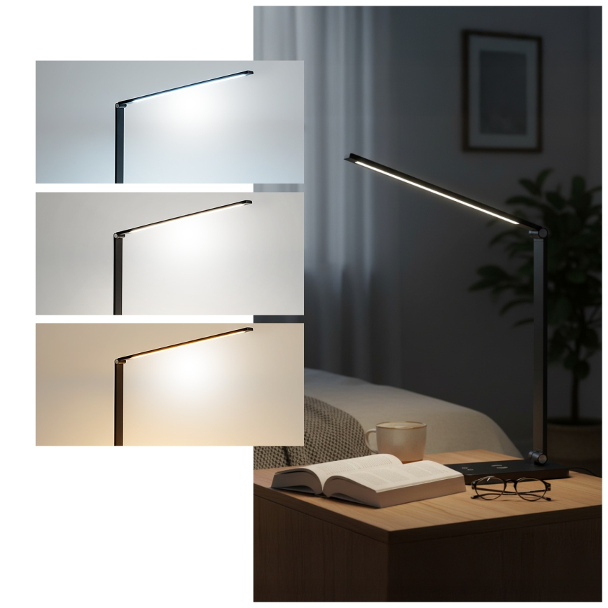 Brilagi - Lampe de table tactile LED dimmable avec charge sans fil QI MODO CHARGE LED/7W/5V 3000/4000/6000K noire