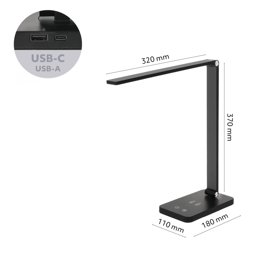 Brilagi - Lampe de table tactile LED dimmable avec charge sans fil QI MODO CHARGE LED/7W/5V 3000/4000/6000K noire