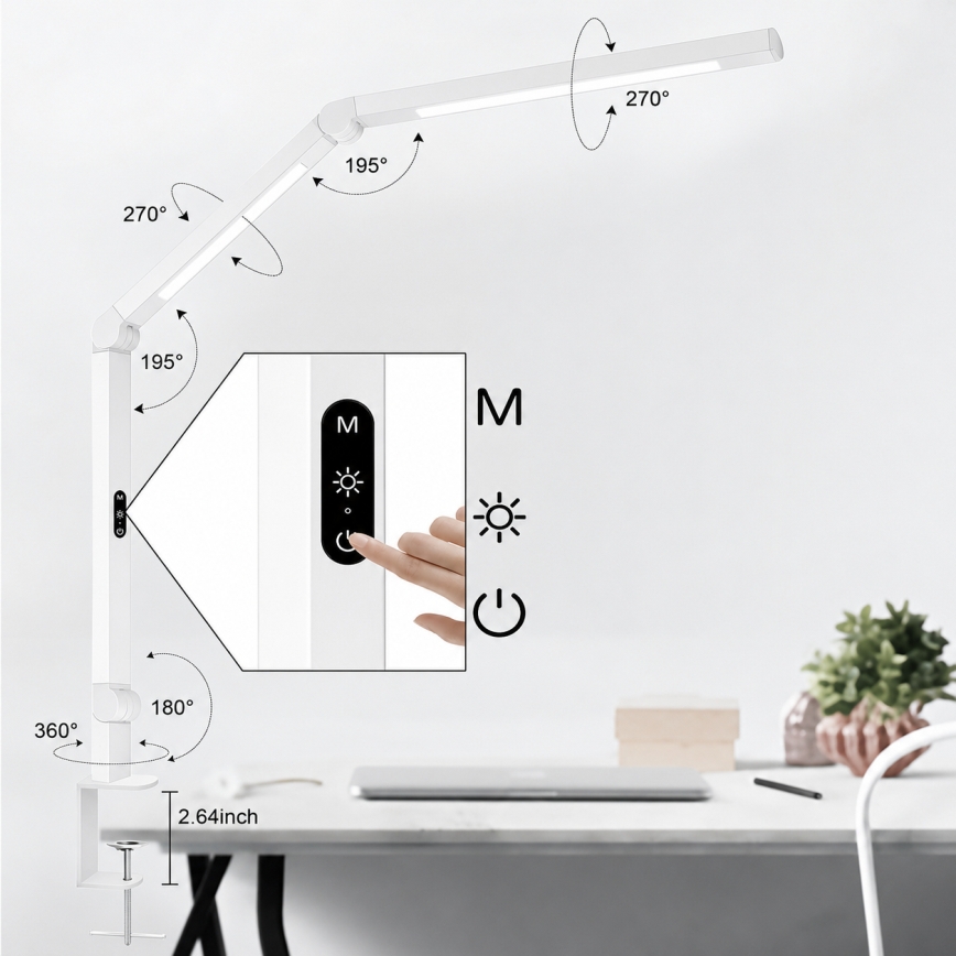 Brilagi - Lampe de bureau LED VARIO, tactile et flexible, dimmable, LED/12W/230V, 3000/4000/5000/6500K, IRC 92, blanche