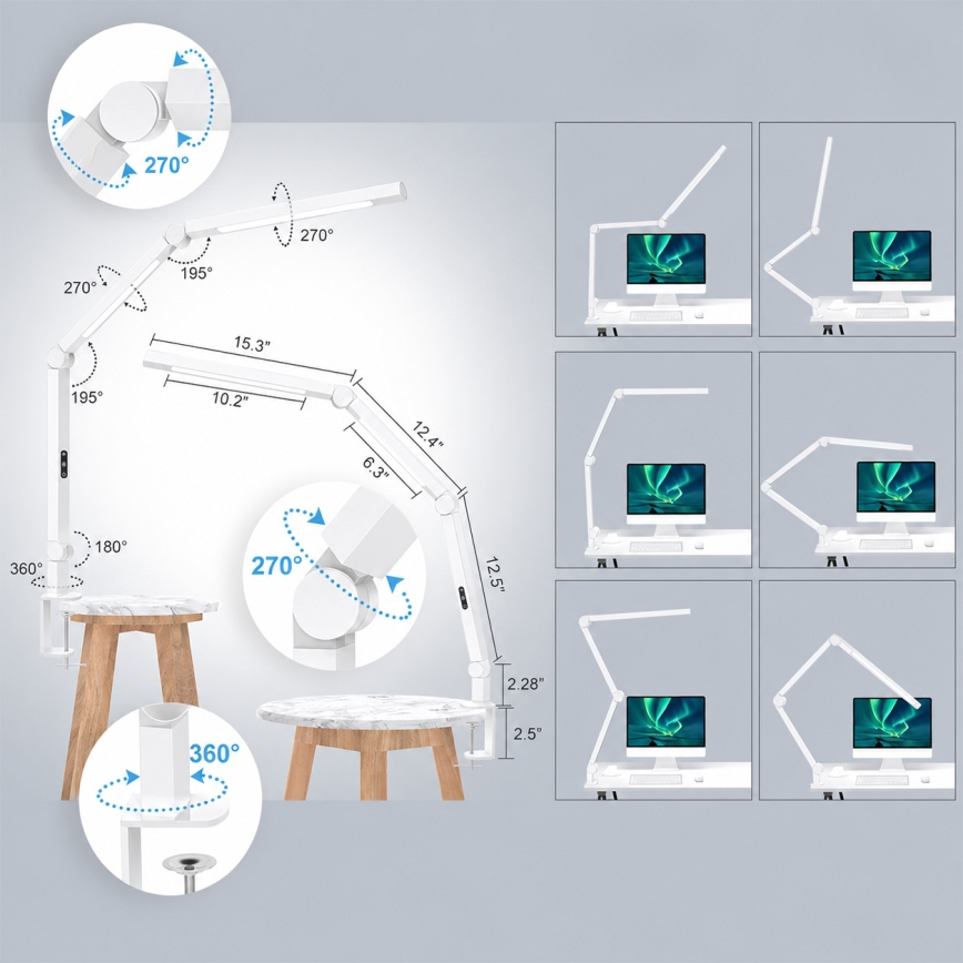 Brilagi - Lampe de bureau LED VARIO, tactile et flexible, dimmable, LED/12W/230V, 3000/4000/5000/6500K, IRC 92, blanche