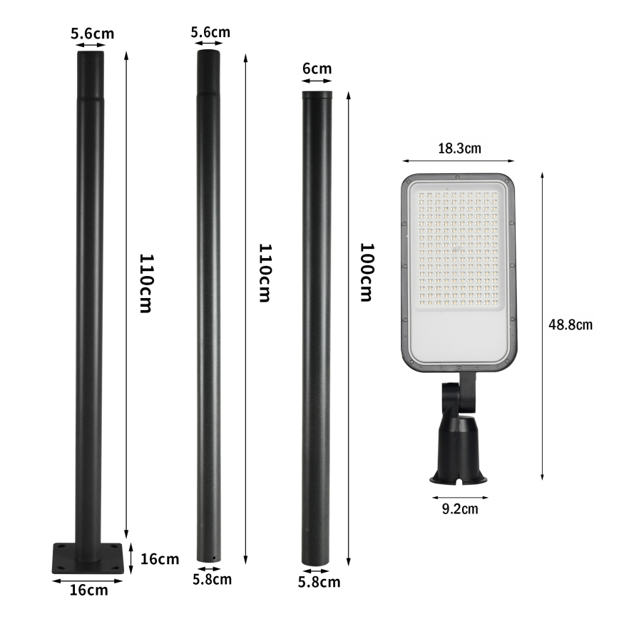 Brilagi - Lampadaire de rue LED d'extérieur avec mât de 3 m et bras articulé URBANLIGHT LED/100W/230V noir IP65