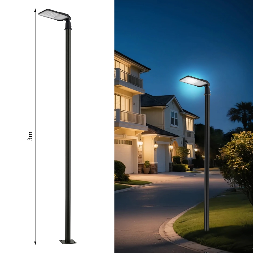Brilagi - Lampadaire de rue LED d'extérieur avec mât de 3 m et bras articulé URBANLIGHT LED/100W/230V noir IP65