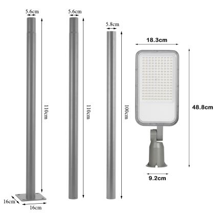 Brilagi - Lampadaire extérieur URBANLIGHT LED/100W/230V avec mât articulé 3 m, gris, IP65