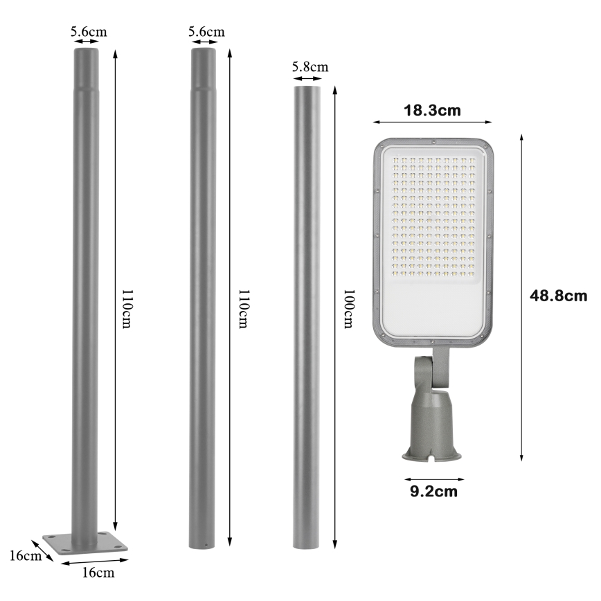 Brilagi - Lampadaire extérieur URBANLIGHT LED/100W/230V avec mât articulé 3 m, gris, IP65