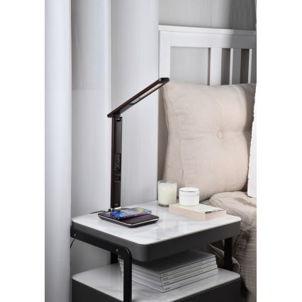 Brilagi - Lampe de bureau LED à intensité variable avec charge sans fil QI et port USB REGINA LED/8,5W/230V marron