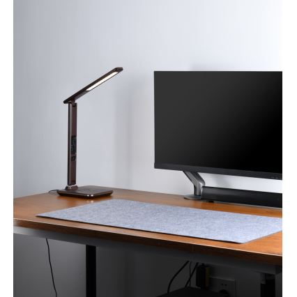 Brilagi - Lampe de bureau LED à intensité variable avec charge sans fil QI et port USB REGINA LED/8,5W/230V marron